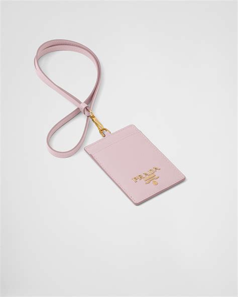 Brushed leather badge holder Alabaster pink .